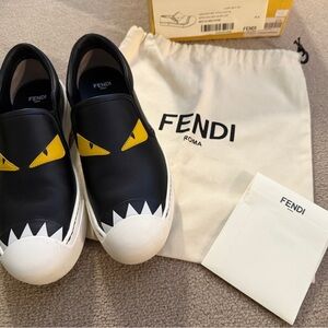 Fendi Monster Leather Slip On Sneakers